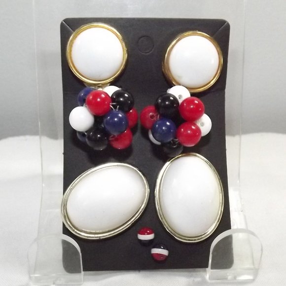 Vintage Red, White, and Blue Pierced and Clip On Earrings - Picture 1 of 4